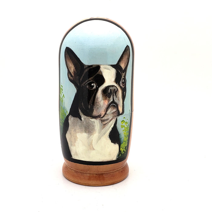 Boston Terrier Dog Matryoshka Doll Set 4" Tall