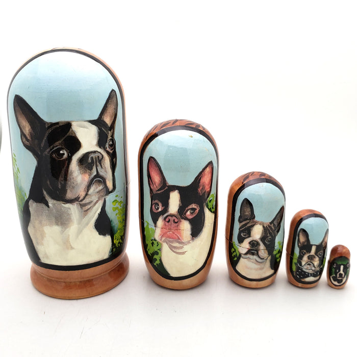 Boston Terrier Dog Matryoshka Doll Set 4" Tall