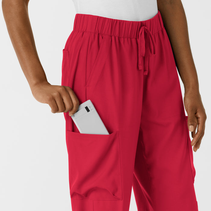 Boundless Women's Classic Wide Leg Cargo Scrub Pant Red hemline detail