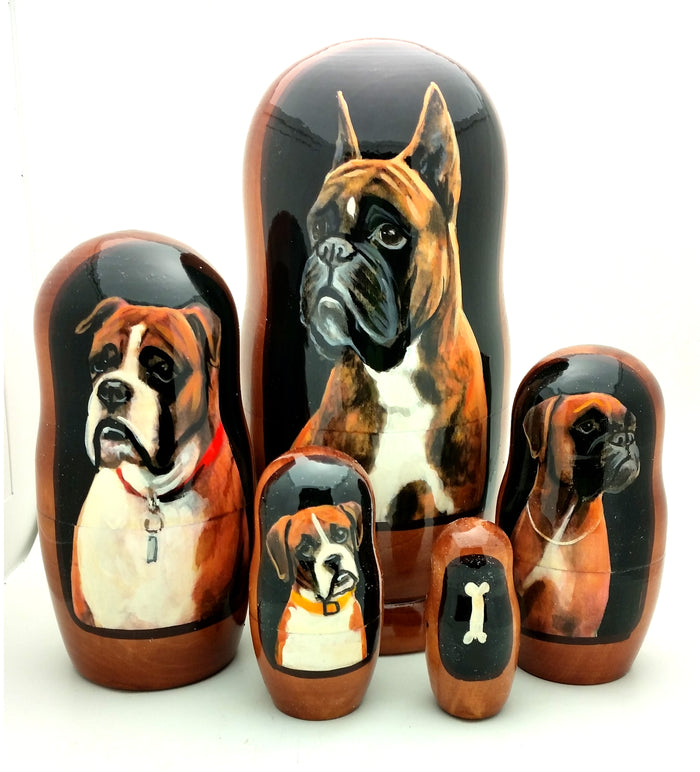 Boxer Short Hair Breed Nesting Doll Set 7" Tall