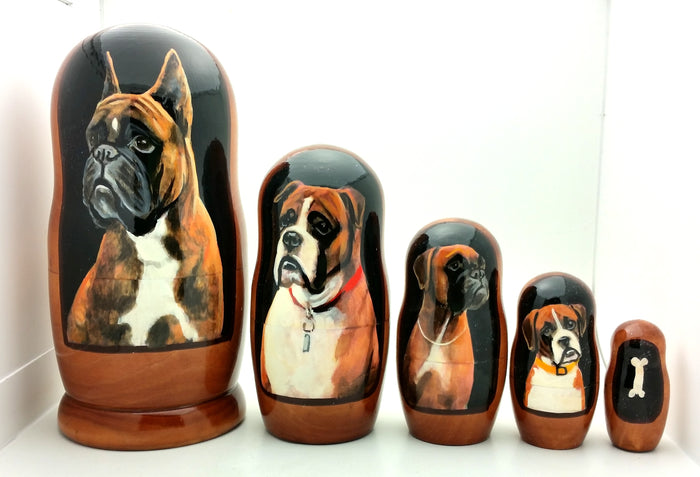 Boxer Short Hair Breed Nesting Doll Set 7" Tall