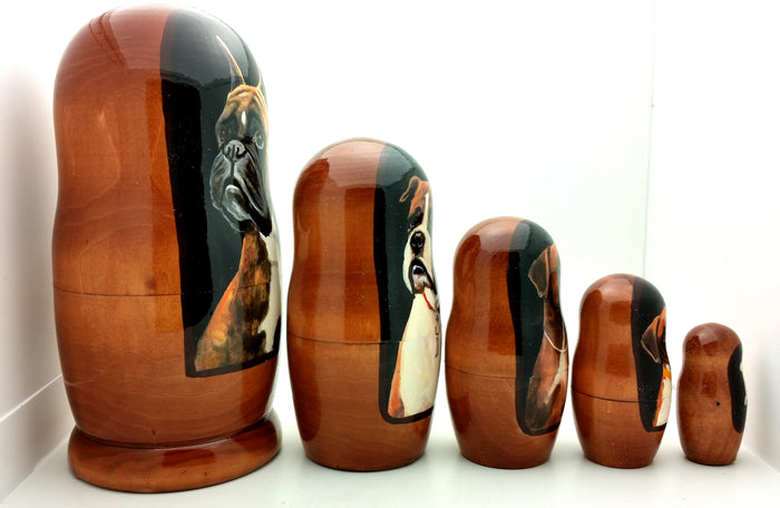 Boxer Short Hair Breed Nesting Doll Set 7" Tall