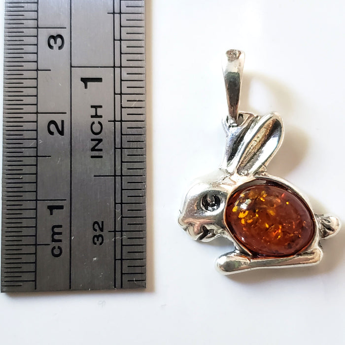 bunny rabbit sterling silver amber necklace
