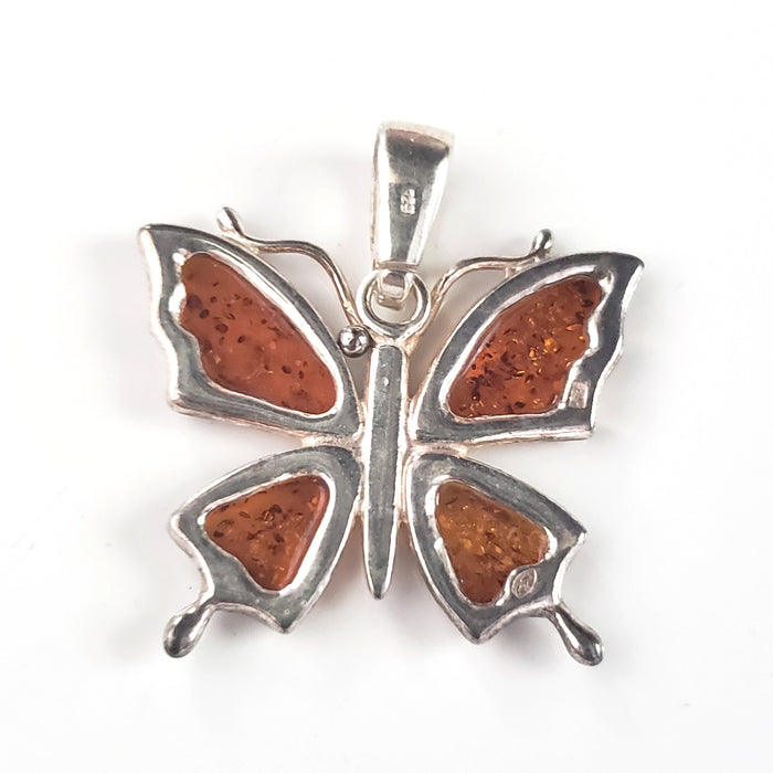 Butterfly Cognac Amber & Sterling Silver Pendant BuyRussianGifts Store