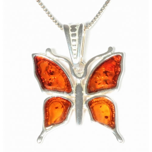 Butterfly Cognac Amber & Sterling Silver Pendant