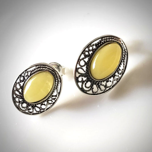 butterscotch oval post silver earrings