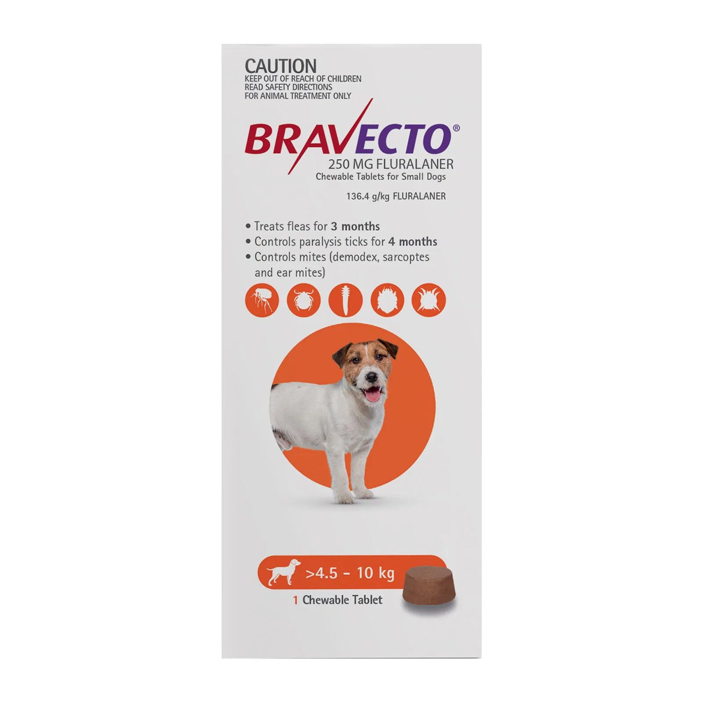 Bravecto - For Small Dogs 4.5-10Kg (Orange)