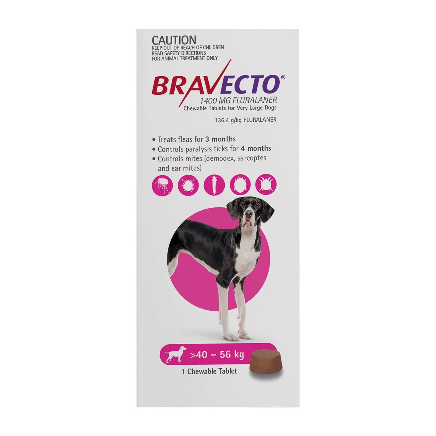 Bravecto - For Extra Large Dogs 40-56Kg (Pink)