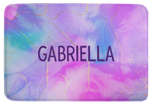 Cabin Comfort Personalized Floor Mat - Name in Center - Pastel Ribbons