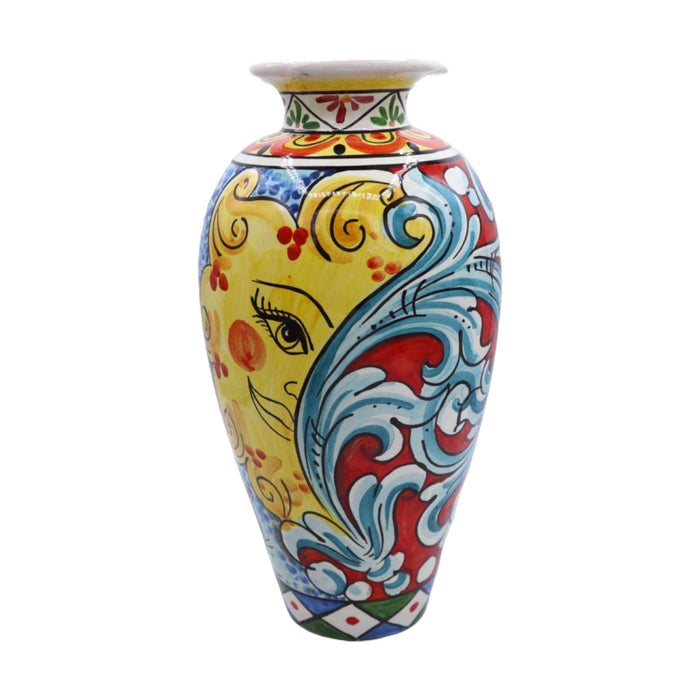 Caramic Vase With Baroque decoration, sun, cart wheel and prickly pear shovel, height 30 cm