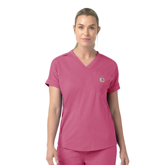 Force Cross-Flex Knit Women's V-Neck Scrub Top Electric Fuschia