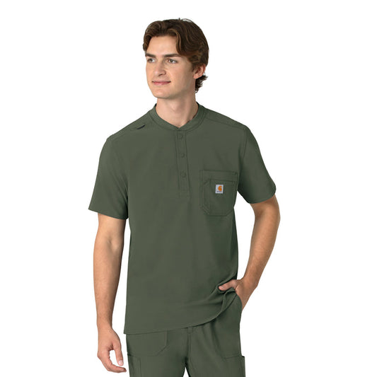 Force Cross-Flex Men's Henley Scrub Top Olive