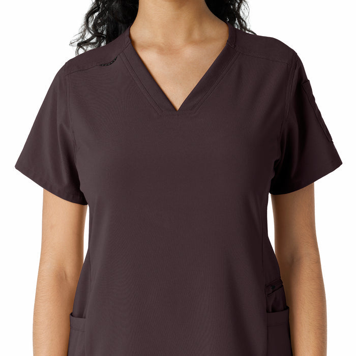 Force Cross-Flex Women's Knit Panel Scrub Top Dark Sepia front detail