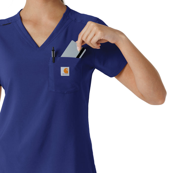 Force Cross-Flex Women's Tuck-In Scrub Top Galaxy Blue hemline detail