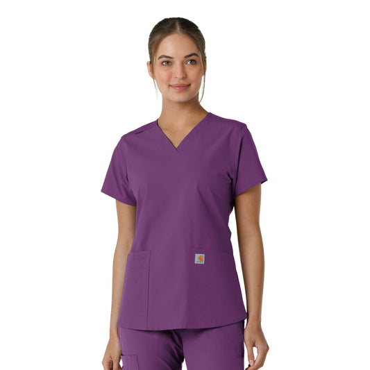 Force Essentials Women's V-Neck Knit Panel Scrub Top Eggplant