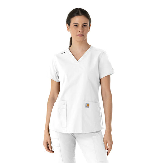 Carhartt Force Essentials Women's V-Neck Scrub Top - White