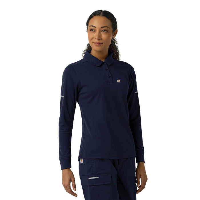 Rugged Flex RSCU Women's Heavyweight Long Sleeve Polo Scrub Top Dark Navy