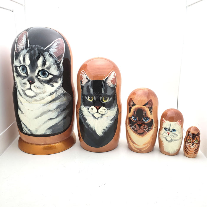 Cat Nesting Matryoshka Doll 7" Tall Set