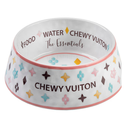 Haute Diggity Dog - White Chewy Vuiton Dog Bowl - 3 Sizes!! Dog Food Bowl
