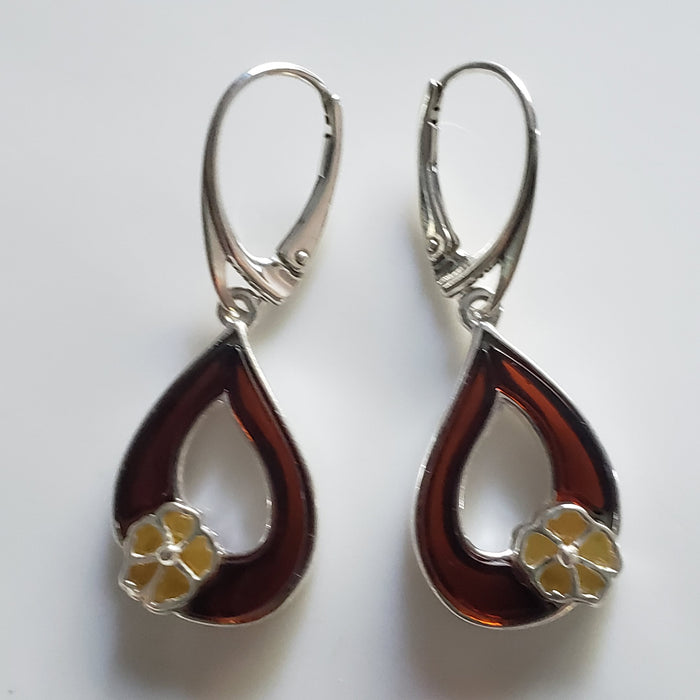 cherry amber leaf with butterscotch amber flower earring