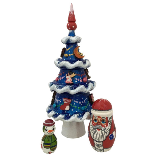 Christmas tree blue nesting dolls