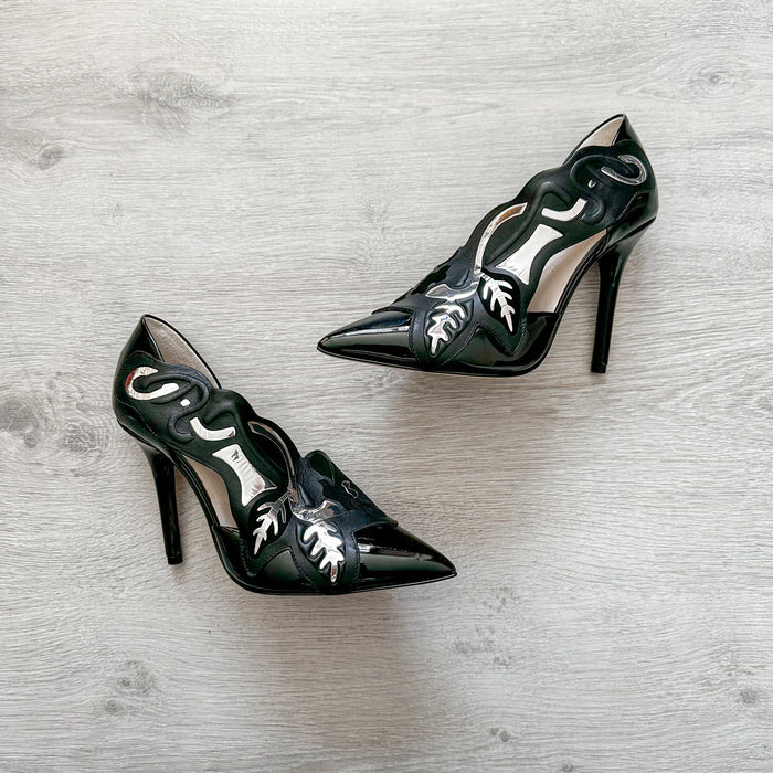 Christopher Kane Black Silver Detail Pointed Toe High Heels - House Of Huntington