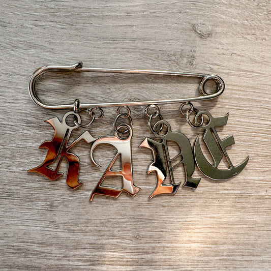 Christopher Kane Name Silver Safety Pin Lapel Pin - House Of Huntington