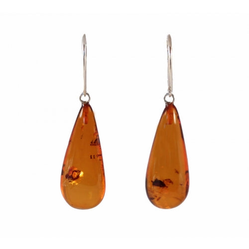 Cognac Drops Amber & Sterling Silver Earrings