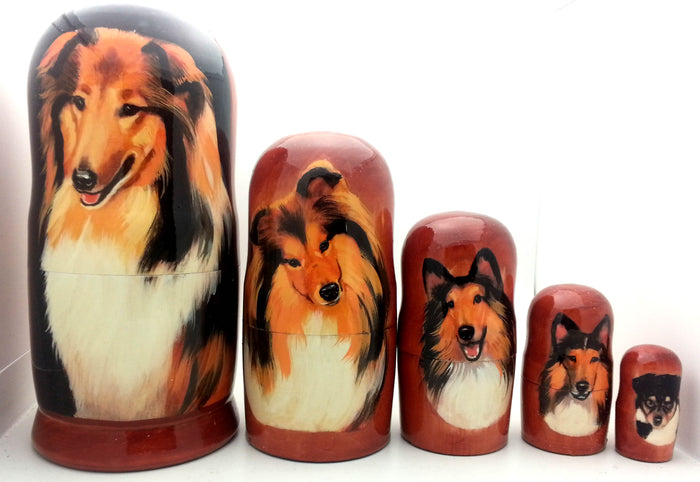 Collie Nesting Dolls Russian Matryoshka Dog Set  7"H