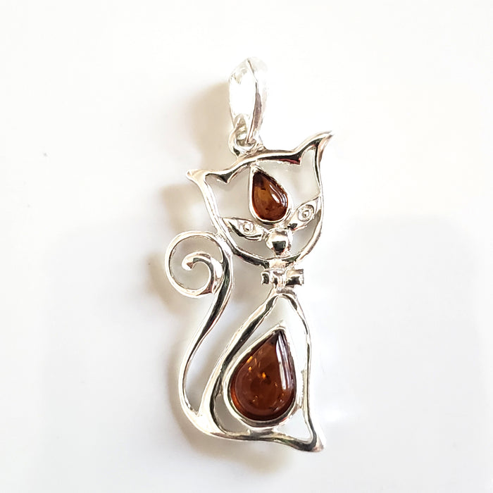 amber silver cat pendant