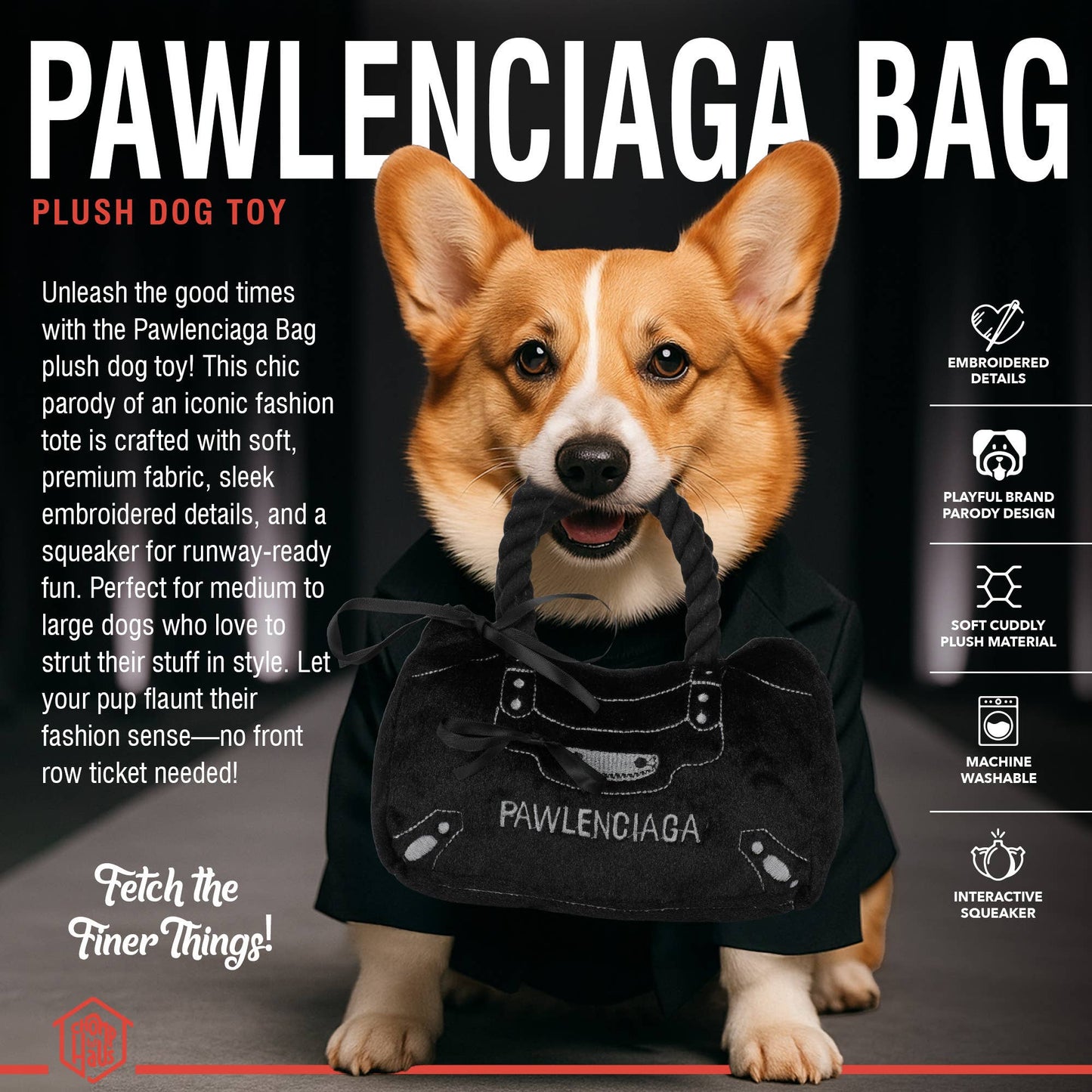 Chomp Haus - Pawlenciaga Bag – Plush Squeaky Designer Dog Toy