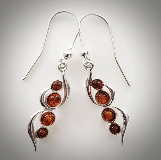 dangle amber silver earrings