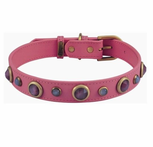 Dosha Dog - Imperial Dog Collar/Leash  -  Pink, Cat Eye Gemstones