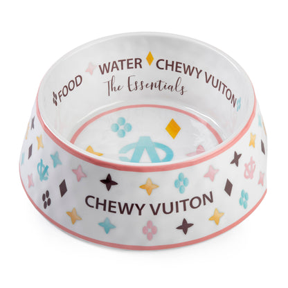 Haute Diggity Dog - White Chewy Vuiton Dog Bowl - 3 Sizes!! Dog Food Bowl
