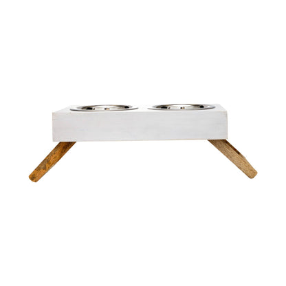Jojo Modern Pets - Eco-Friendly Elevated Dog Wood Feeder in Distressed White