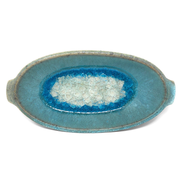 Dock 6 Pottery 9-inch Oval Dish with Fused Glass