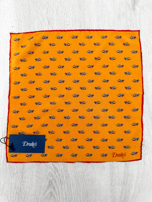 Drake's Mustard Red Airplane Pocket Square - House Of Huntington