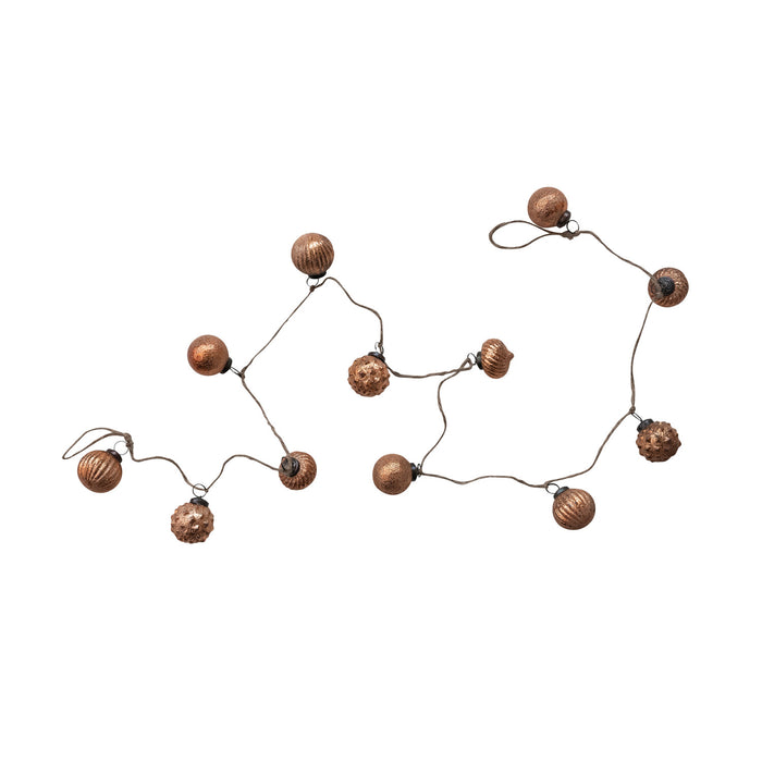 Embossed Mercury Glass Ornament Garland with Jute Cord