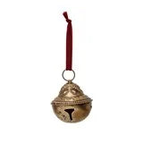 Embossed Metal Sleigh Bell with Velvet Ribbon