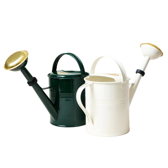 Farmer’s Enameled Watering Can — White and Green watering cans; Farmhouse Pottery