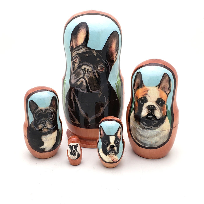 French Bulldog Dog Breed Matryoshka Doll Set 4" Tall