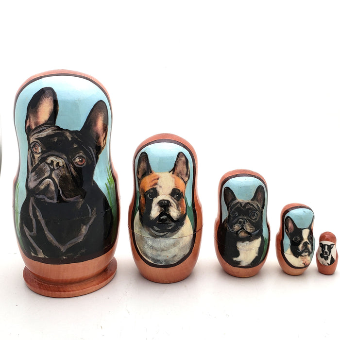 French Bulldog Dog Breed Matryoshka Doll Set 4" Tall