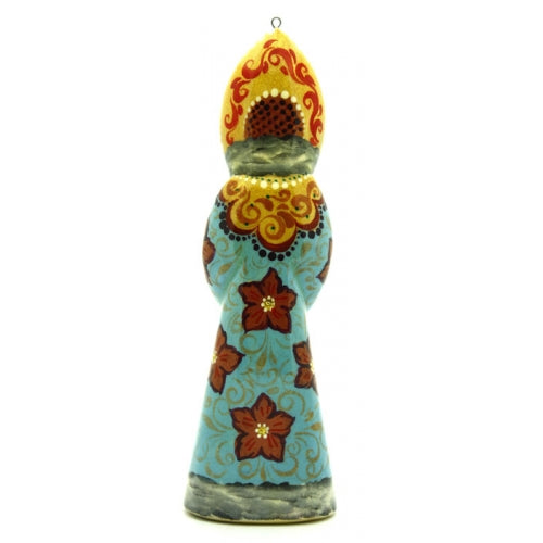Girl and Orange Cat Russian Hand Carved Painted Christmas Ornament