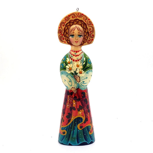 girl with flowers Christmas ornament
