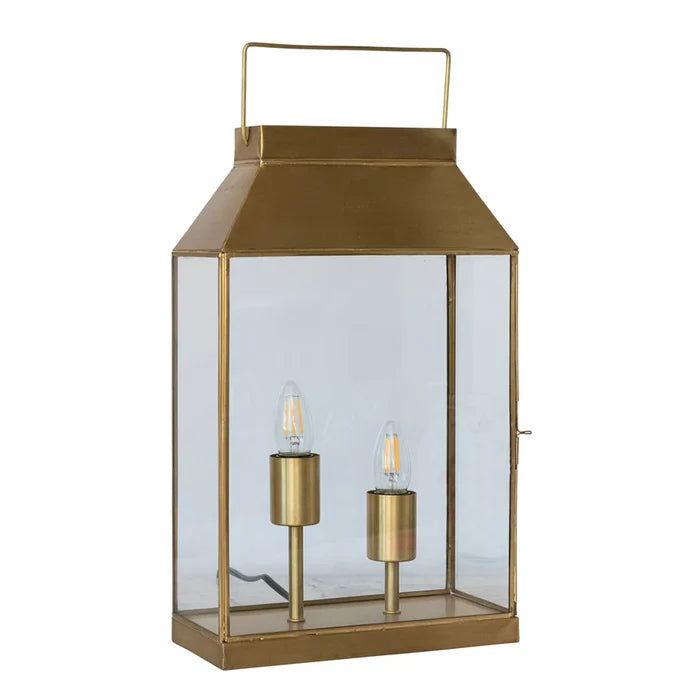 Glass & Brass Lantern Table Lamp with Handle