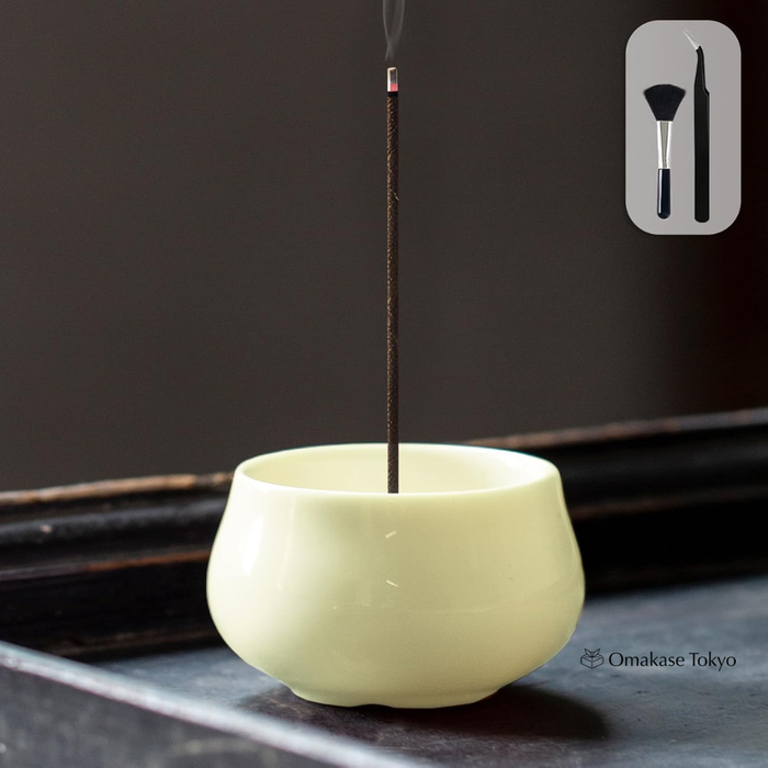 GOKEI Japanese Ceramic Incense Holder Set with Brass Stand