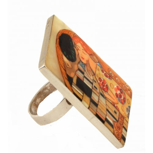 Hand Painted Sterling Silver Ring Inspired The Kiss by Klimt