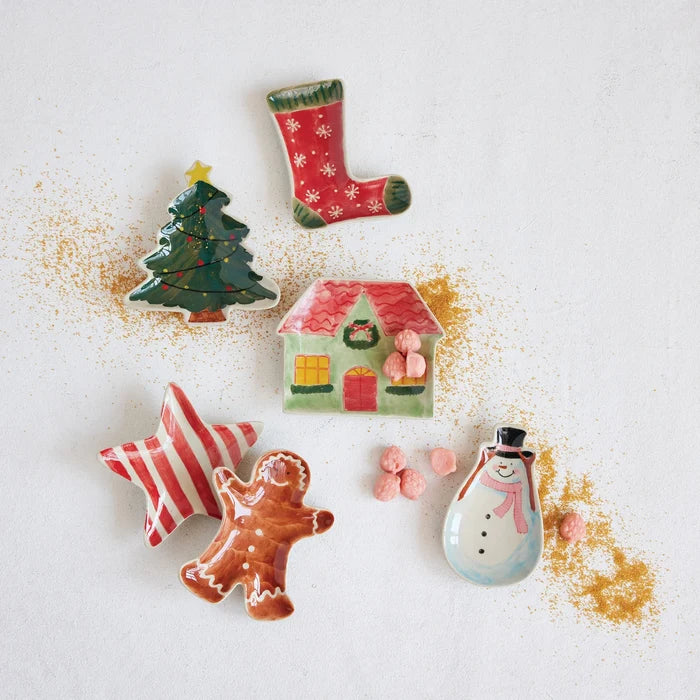 Hand-Painted Stoneware Holiday Shaped Dish