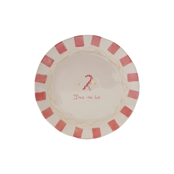 Hand-Painted Stoneware Plate with Candy Canes "Deck the Halls"