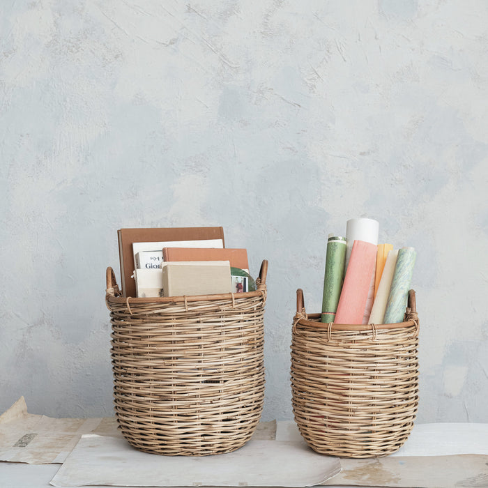 Hand-Woven Rattan Baskets w/ Handles
